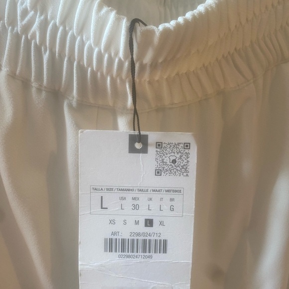 ZARA WOMAN SIDE STRIPE WIDE LEG PANT SIZE LARGE ECUR NEW WITH TAGS - Picture 10 of 11